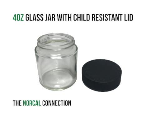 4oz Glass Jar With Child Resistant Black Lid - Telearagua (500x500), Png Download
