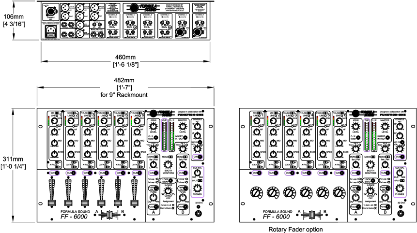 Ff6000 Dj Mixer Technical Drawing - Formula Sound Ff-4000 L (915x532), Png Download