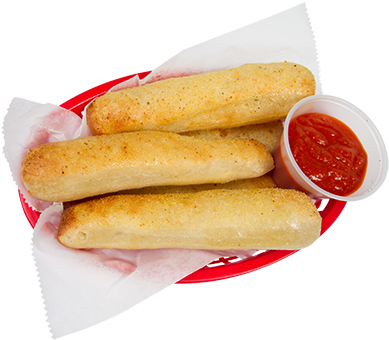 Breadsticks And Dipping Sauce At Johnny's Pizza House - Johnny's Pizza Cheese Bread Stix (401x382), Png Download