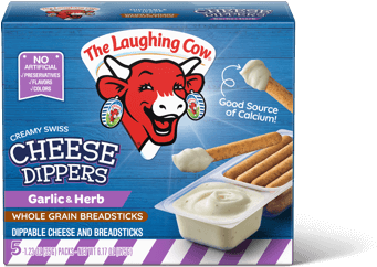 Creamy Swiss Garlic & Herb With Whole Grain Breadsticks - Laughing Cow Cheese Cups (481x264), Png Download