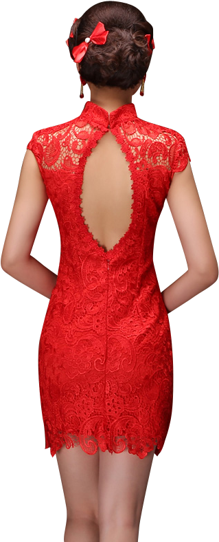 Bsjy-16268 Mandarin Collar Cap Sleeve Open Back Red - Clothing (600x800), Png Download