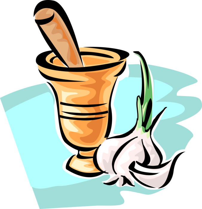 Vector Illustration Of Mortar And Pestle Prepare Ingredients - Illustration (676x700), Png Download