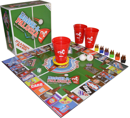 A Ping Pong Ball Into The Drink Cup From Roughly A - Drink-a-palooza Board Game Drinking Games Adult Games (451x412), Png Download