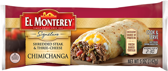 Shredded Steak & Three-cheese Frozen Chimichanga - El Monterey Shredded Steak & Cheese Chimichanga (600x262), Png Download