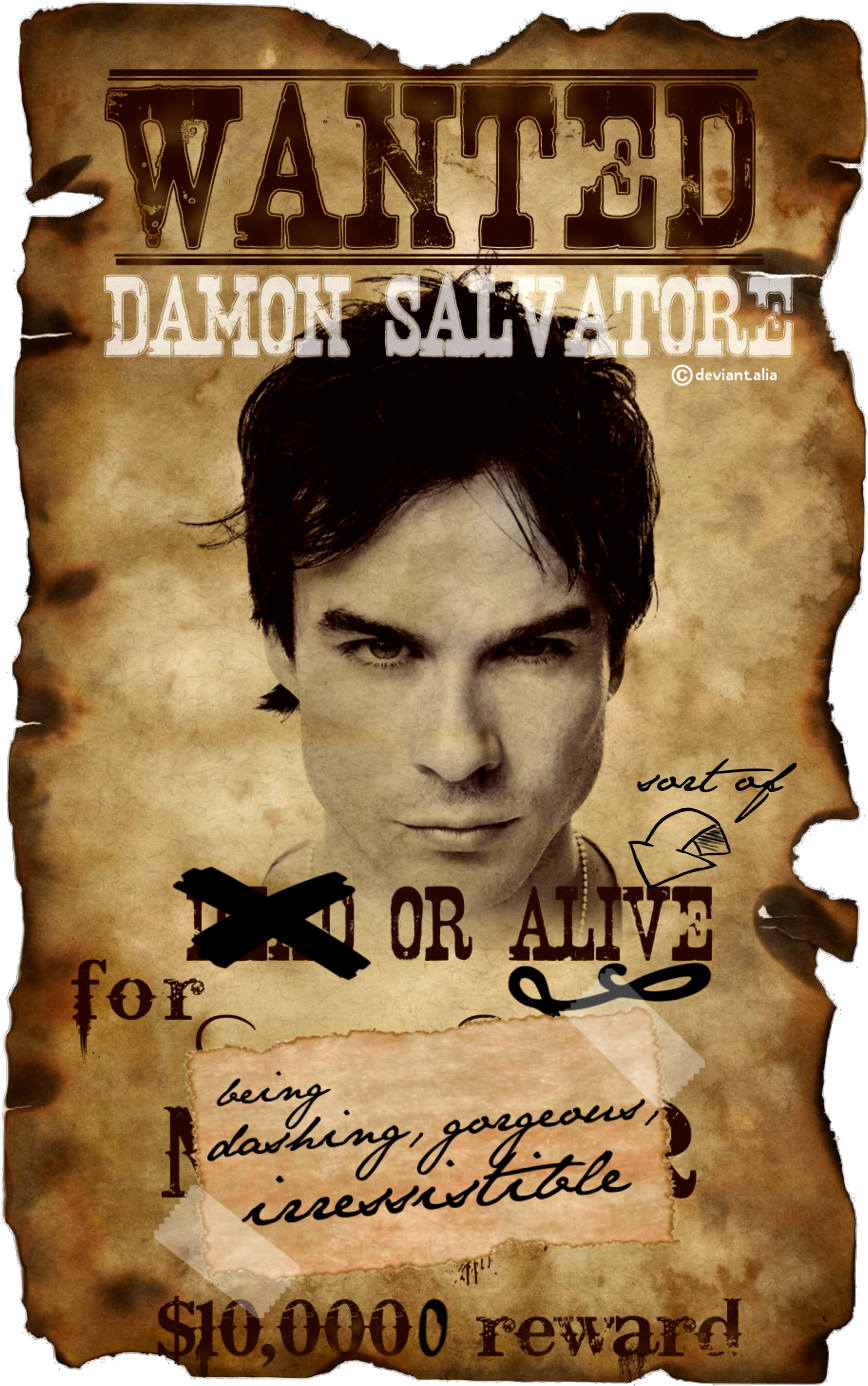 Damon Salvatore By Alia-x - Damon Salvatore Wanted Poster (900x1438), Png Download