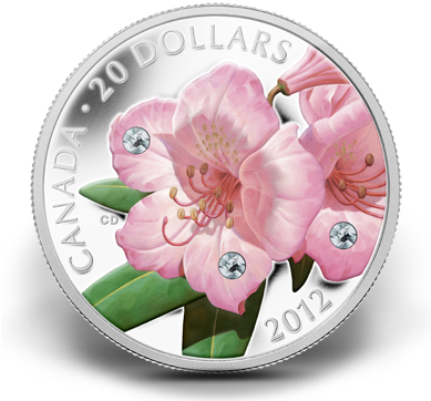 2012 Fine Silver 20 Dollar Coin - Rhododendron (388x371), Png Download