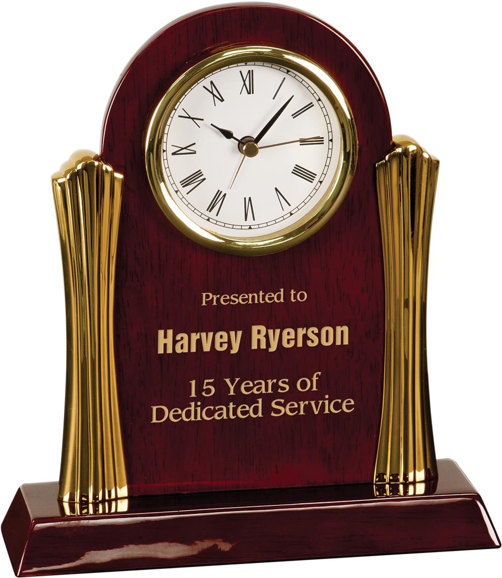 Rosewood Piano Finish Arch Desk Clock With Gold Columns - Mom Dad Wedding Anniversary Gifts (1045x1200), Png Download