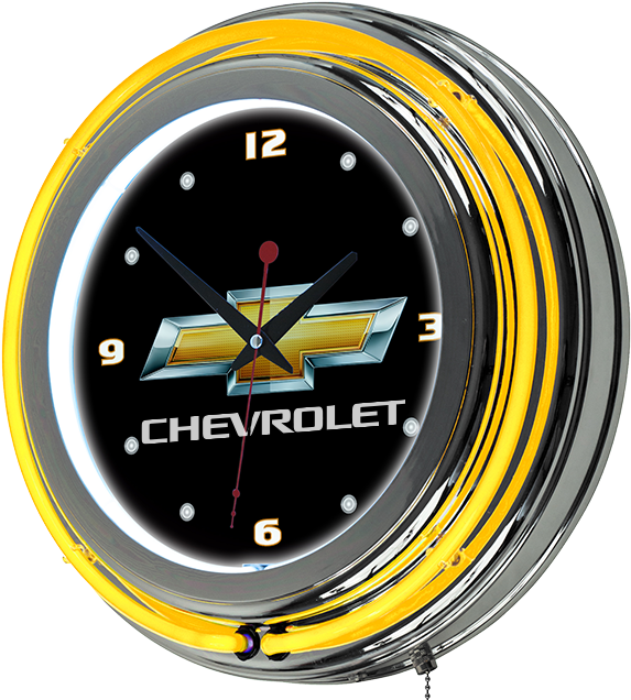 Chevrolet Gold Bt Neon Clock - Trademark Global Nhl Neon 14.5" Wall Clock (650x650), Png Download