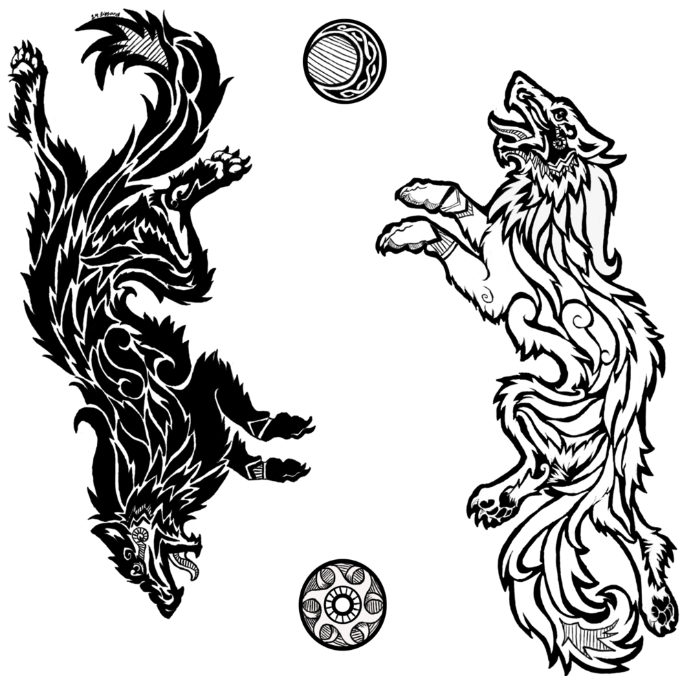 Sons Of Fenrir By Da-lizzard - Nordic Wolf Tattoo Designs (1024x983), Png Download