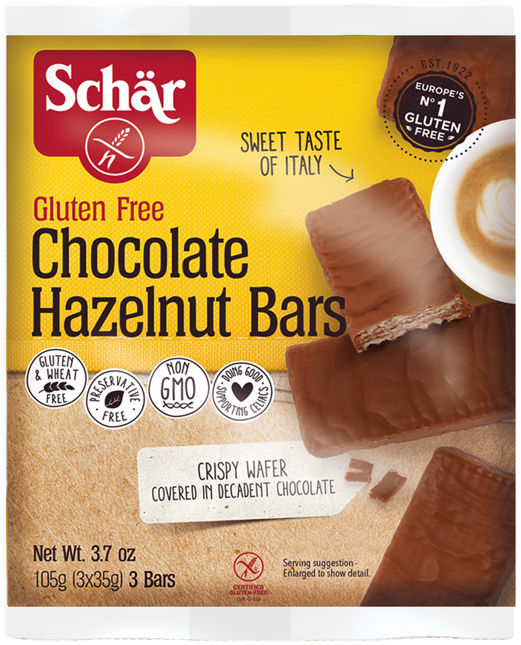 Schar's Gluten Free Chocolate Hazelnut Bars - Schar Chocolate Hazelnut Bar (1404x1587), Png Download