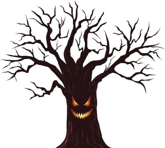 Haunted Clipart Halloween Tree - Spooky Tree Clipart (600x525), Png Download