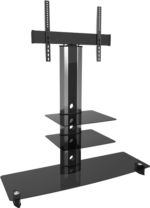 Goldine Silver Black Glass Tv Stand 55 Inch - Shelf (614x766), Png Download