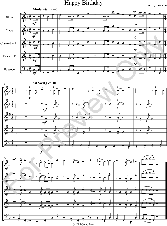 Happy Birthday For Brass Quintet Thumbnail Happy Birthday - Happy Birthday For Woodwind Quintet (816x1057), Png Download