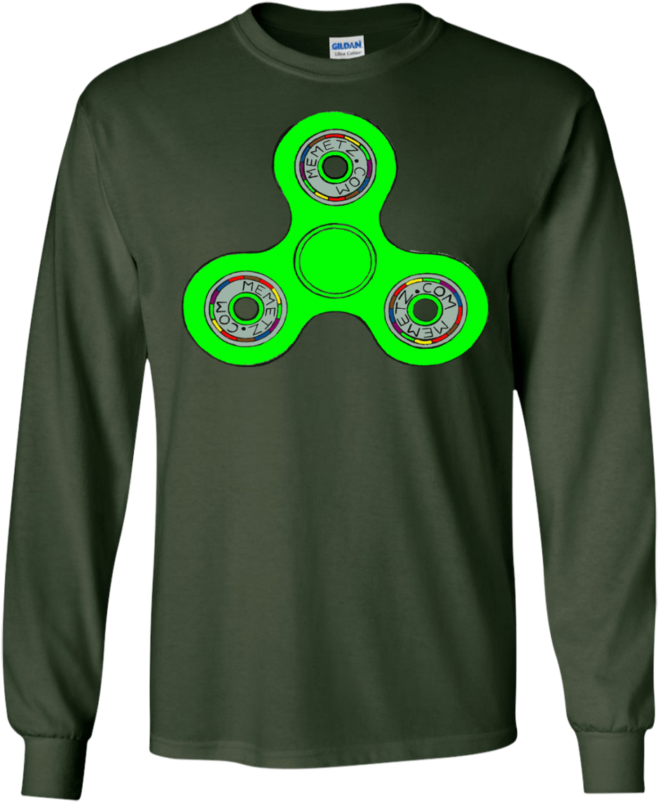 Green Fidget Spinner Gildan Ls Ultra Cotton T-shirt - T-shirt (1155x1155), Png Download