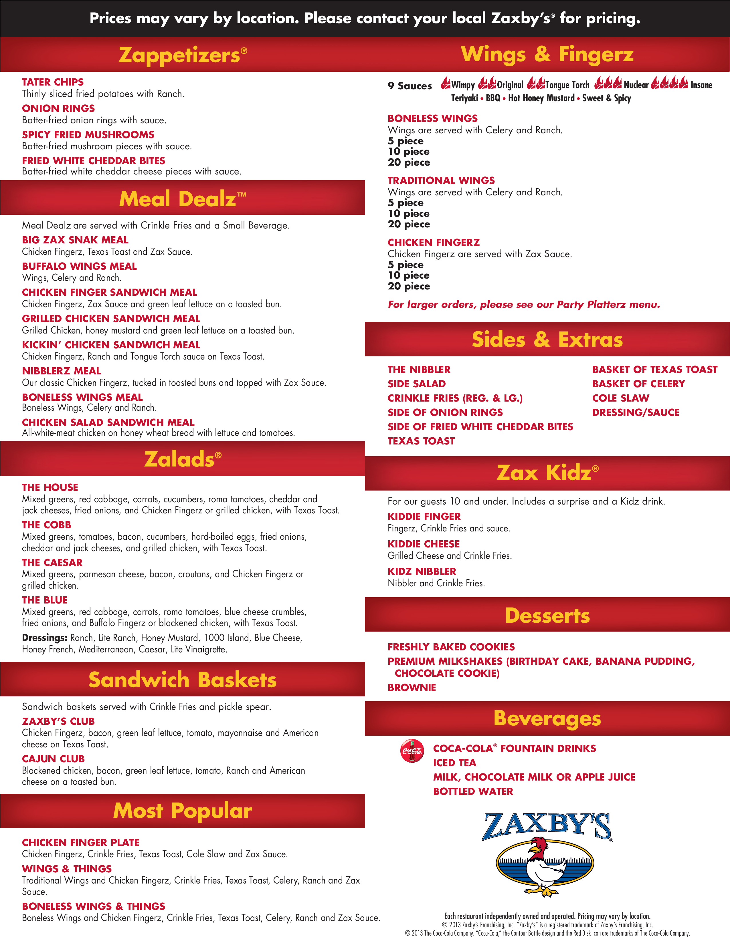 Zaxby's, Horn Lake Menu - Zaxby's Gift Card (2550x3300), Png Download