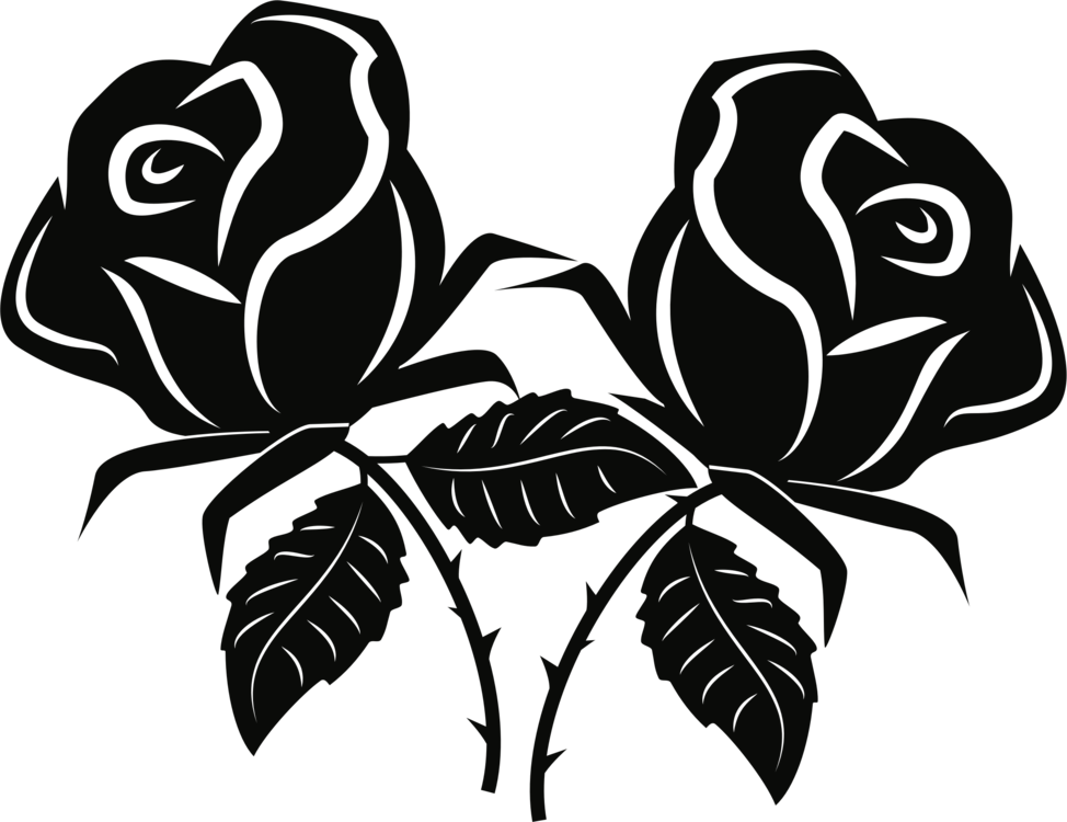 Black Rose Sticker Download Corel - Rose Sticker Black And White (974x750), Png Download
