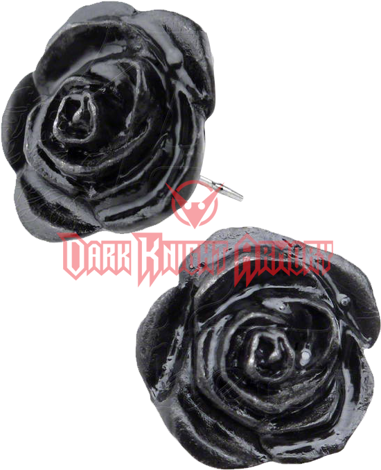 Black Rose Stud Earrings - Alchemy Gothic Black Rose Stud Earrings (694x694), Png Download