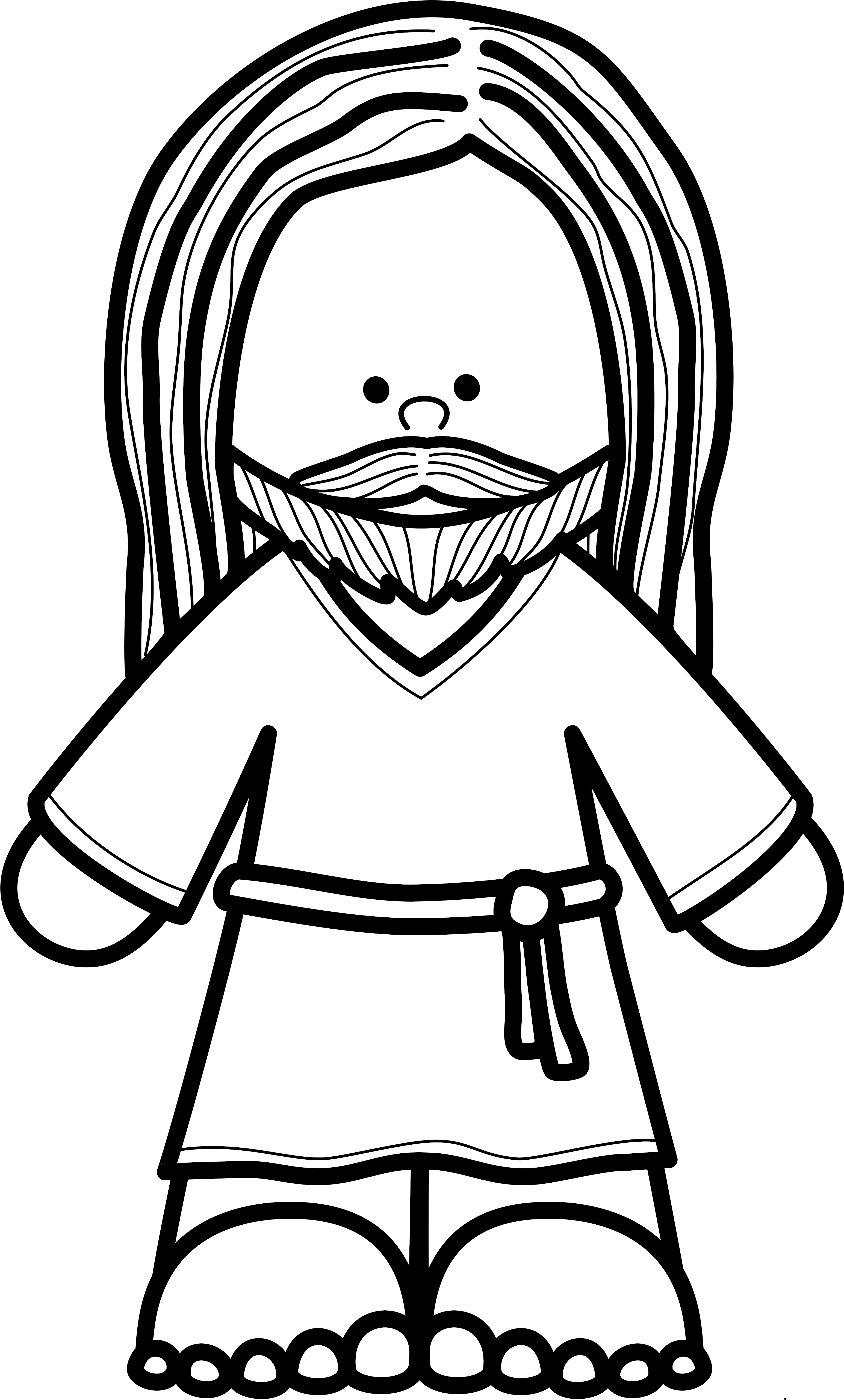 Black And White Coloring Page Of Jesus With Tunic And - Black And White (3125x5209), Png Download