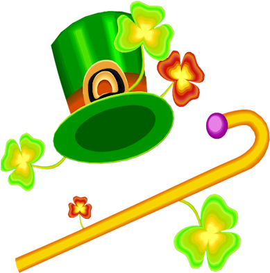 Hat Cane Clovers - St Patrick's Day (400x403), Png Download