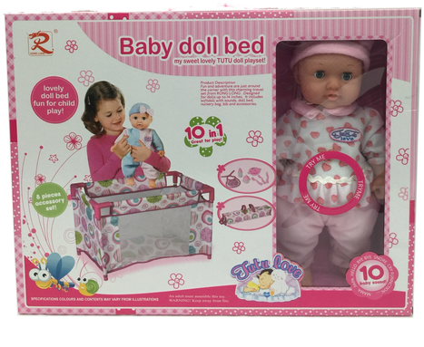 Baby Doll Bed, 8 Pieces Accessory Set - Infant Bed (498x435), Png Download