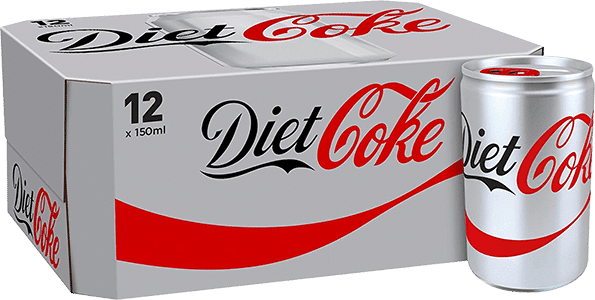 Diet Coke Mini Can, 12 X 150ml - Coca-cola Diet Coke Caffeine Free Fridge Pack (595x300), Png Download