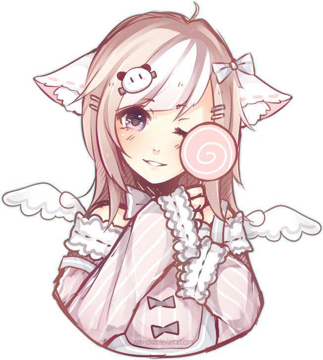Anime Pastelgirl Pastel Girl Candy Neko Wings Pink - Girl With Cat Ears Drawing (686x750), Png Download