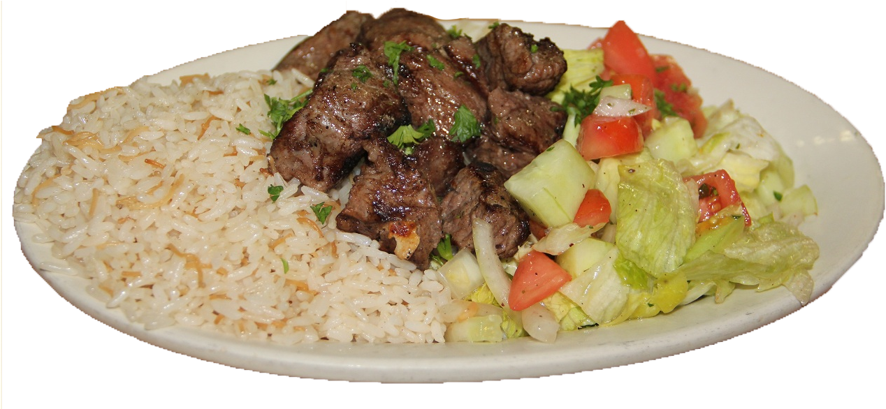Pork Shish Kabob $13 - Rice And Meat Png (1288x585), Png Download