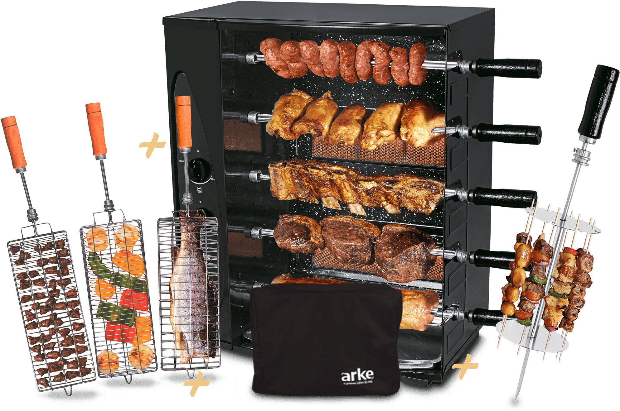 Grill - Arke Bbq Grill 5 Skewer Gas Rotisserie (2000x1329), Png Download