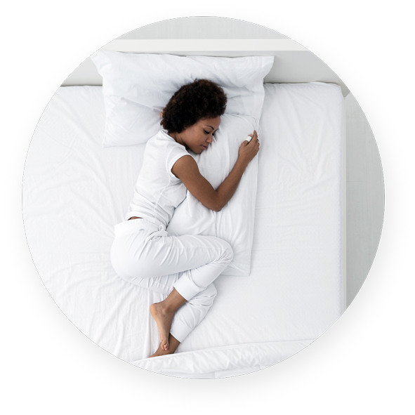 Woman Sleeping On Mattress - Bed Sleeping Top View (591x591), Png Download