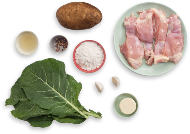 Crispy Chicken With Mashed Potato & Spicy Collard Greens - Mashed Potato (700x477), Png Download