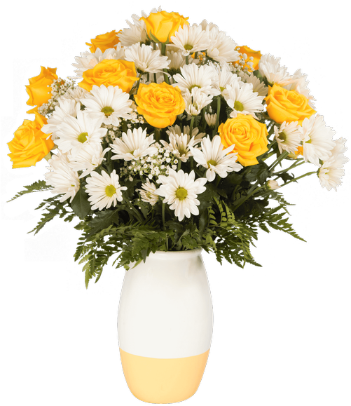 Daisy And Rose Vase Large Yellow • - Beauty Flower (500x611), Png Download