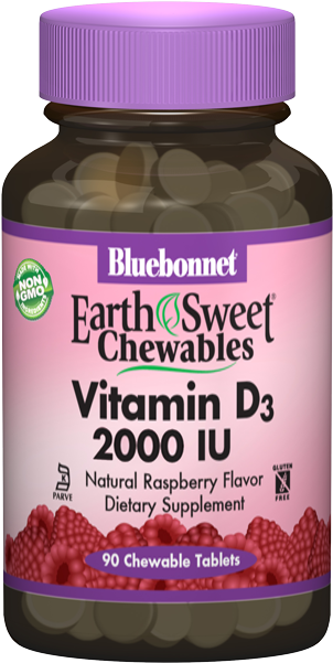 Bluebonnet Earth Sweet Vitamin D3 Natural Raspberry - Chewable B-12, 5000 Mcg, 60 Tablets (650x650), Png Download