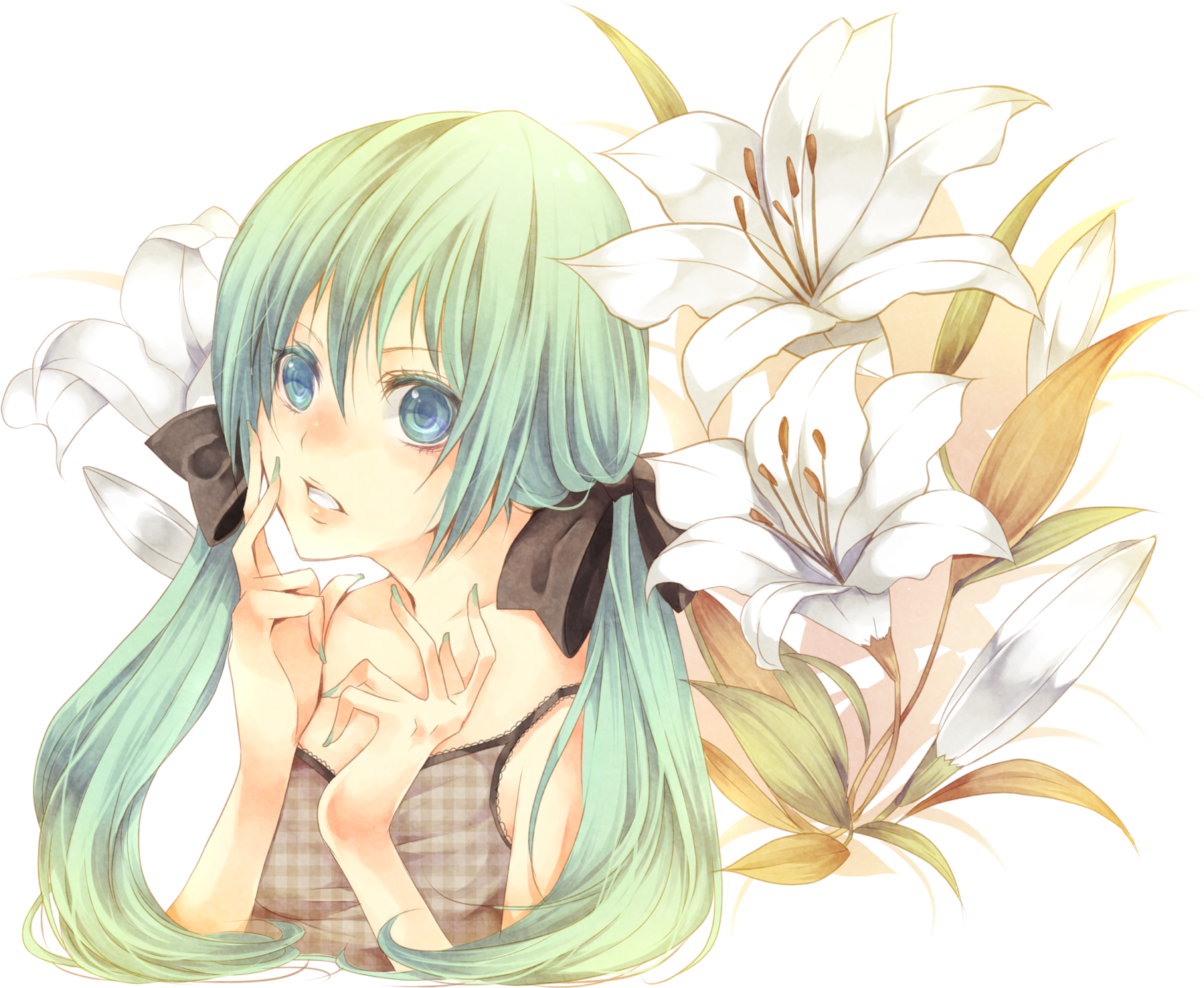 Download Png - Transparent Anime Girl With Flowers (2000x1500), Png Download