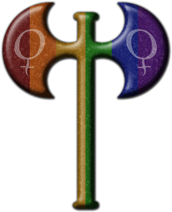Rainbow-colored Lesbian Pride Labrys With White Female - Rainbow Lesbian Pride Labrys Necklace Circle Charm (800x800), Png Download