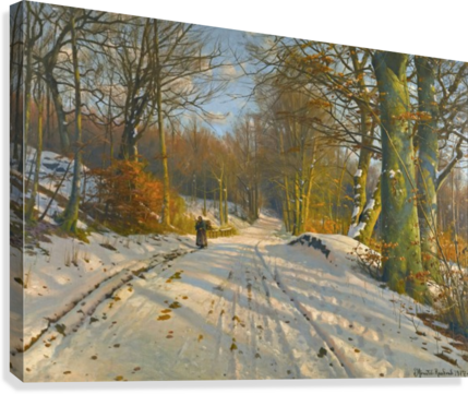 Winter Landscape With A Woman Walking On A Path Between - Artist Peder Mork Monsted (429x361), Png Download
