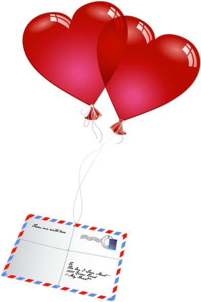 Valentines Day Letter With Heart Balloons Png Picture - Valentines Day Balloons Png (412x600), Png Download