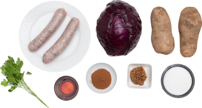 Pan-roasted Bratwurst With Sweet And Sour Red Cabbage - Bread (700x377), Png Download