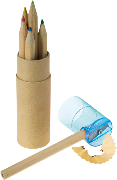Coloured Pencil Set With Sharpener - 100st. Koker Met 6 Potloden Geel (700x700), Png Download