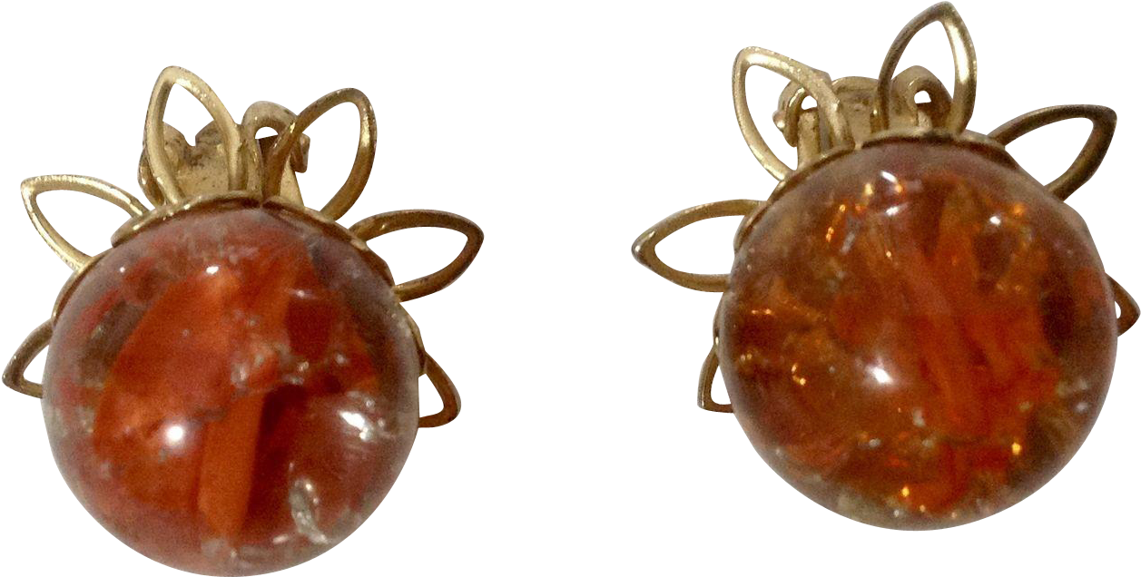 Stunning Vintage Orange Silver Swirl Marble Glass Clip - Earrings (1256x1256), Png Download