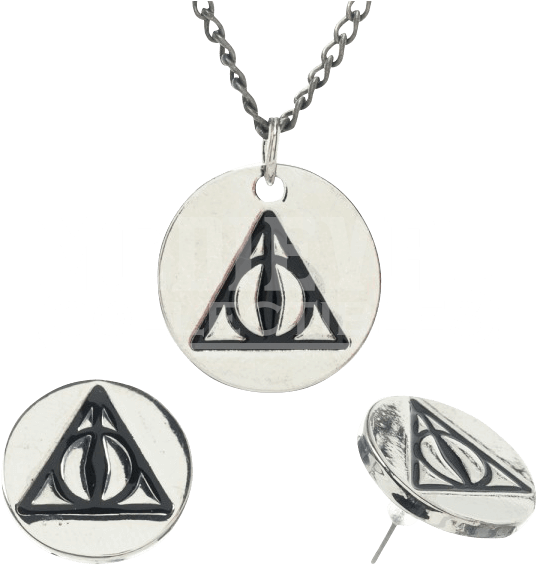 Harry Potter Deathly Hallows Necklace And Earrings - Harry Potter Deathly Hallows Charm Necklace And Earring (564x564), Png Download