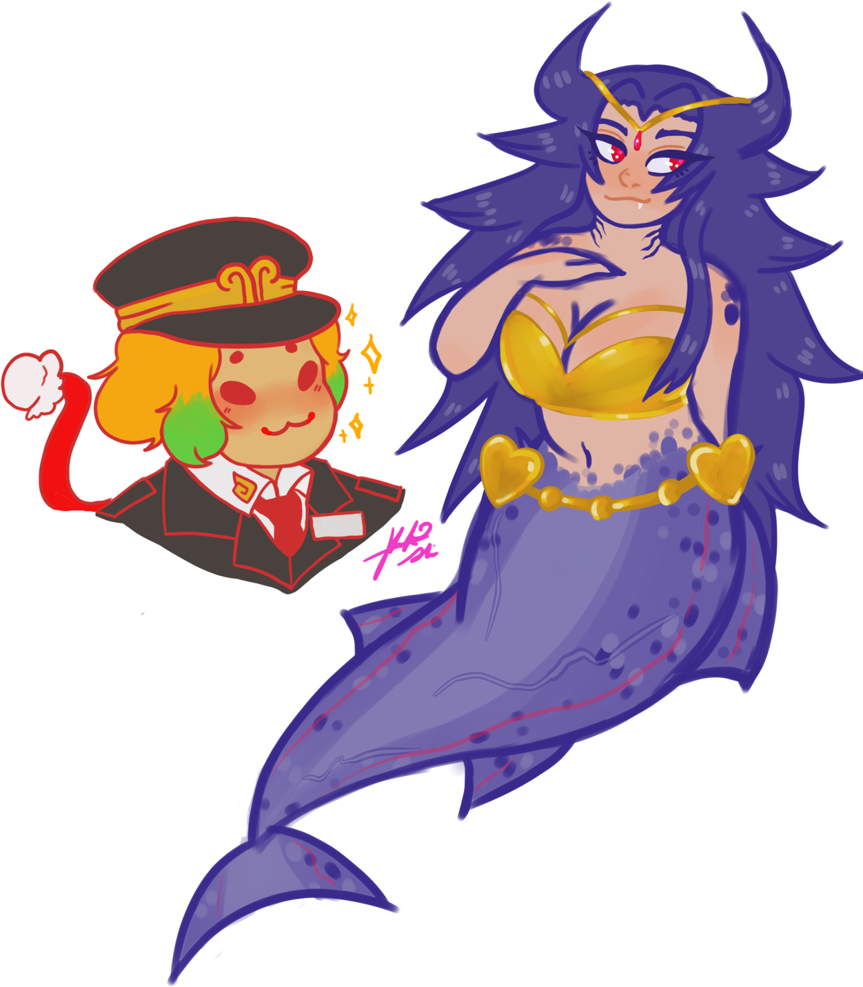 Here's Some Crappy Doodles Of Mer Momoko And A Smol - Cartoon (1280x1656), Png Download