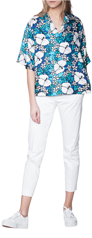 Dsquared2flowers Silk Blue // Silk Hawaiian Shirt - Silk (618x794), Png Download