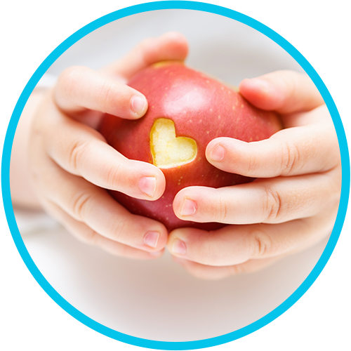 Baby Hands Holding Apple With Heart Cut Out - Heart (500x500), Png Download