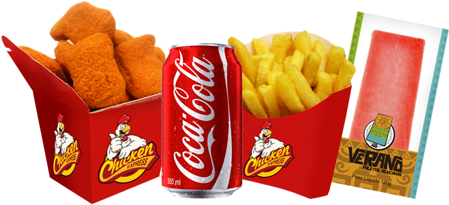 Nuggets De Frango, Porção De Batata Frita Express, - Coca Cola (700x467), Png Download