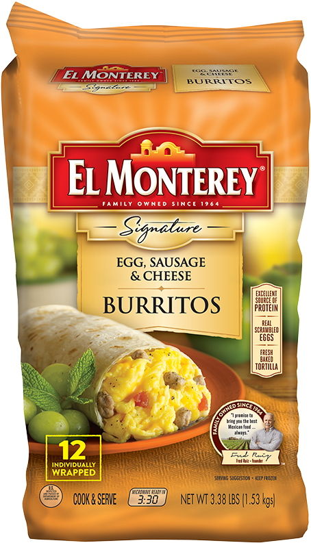 Egg, Pork Sausage & Cheese Breakfast Burritos - El Monterey Sausage Egg And Cheese Burrito (600x985), Png Download