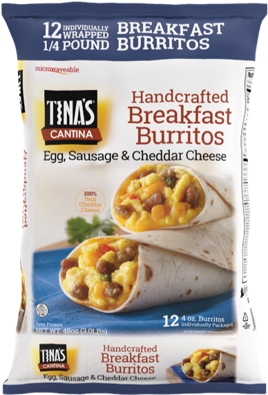Tina's Cantina Egg, Sausage, & Cheese Breakfast Burritos, - Tina's Burritos (483x595), Png Download
