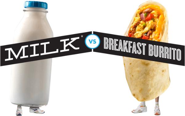 Milk Vs Breakfast Burritos Protein Fight Club - Junk Food (600x391), Png Download