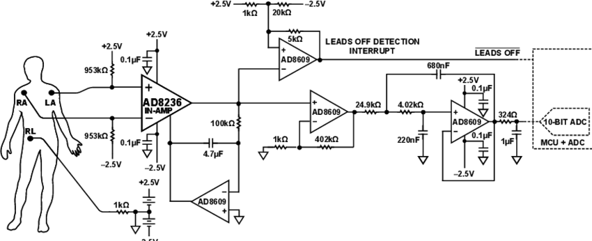 Example Low Power Heart Rate Monitor Schematic - Diagram (850x346), Png Download
