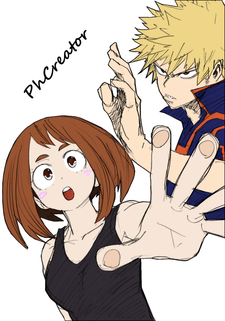 Uraraka And Bakugou By Phcreator On Deviantart - My Hero Academia Bakugou Uraraka (748x1068), Png Download
