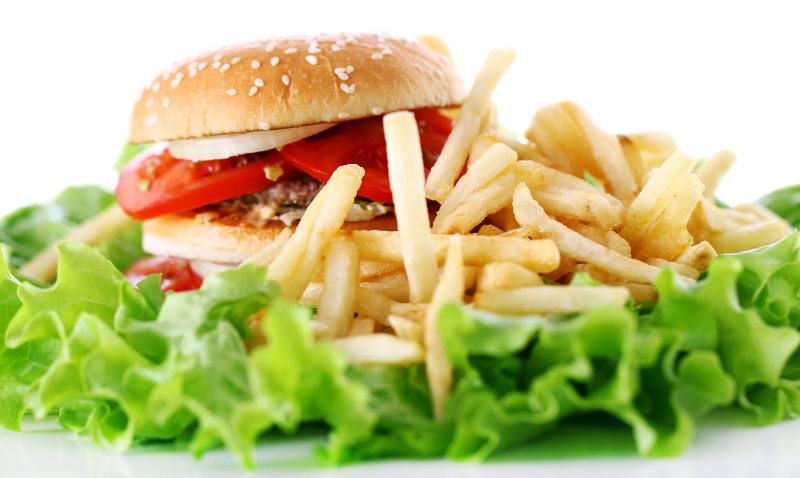 Burger Fries And Salad - Burgers And Fries And Salad (800x478), Png Download